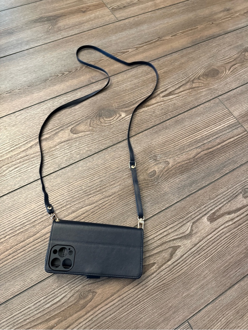 Black Leather Crossbody Phone Wallet with Strap iPhone 16 pro max